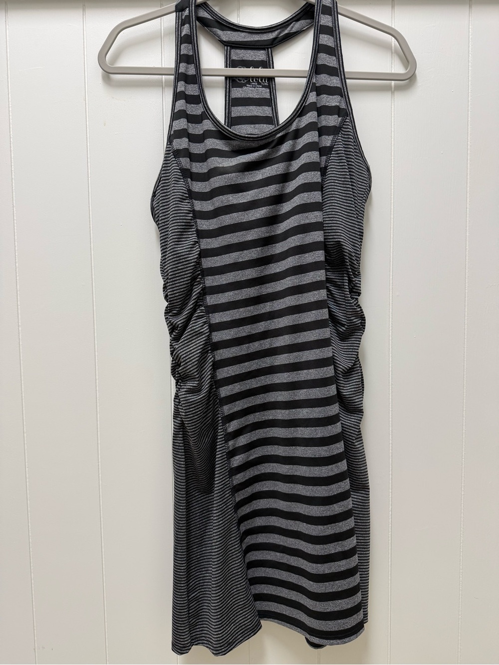 Lola by AFG Large Black Gray Striped Racerback Athletic Dress Ruched Tennis Golf